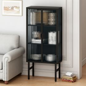 61.61 "High Glass Doors Modern Two-door Cabinet with Featuring Three-tier Storage for Entryway Living Room Bathroom Dining Room