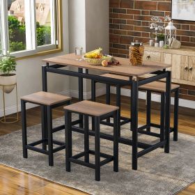 TREXM 5-Piece Kitchen Counter Height Table Set; Dining Table with 4 Chairs (Dark Brown)