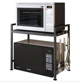 Multilayer Retractable Adjustable Microwave Shelving Kitchen Storage Rack (Option: Black-Double layer)