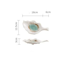 Creative Leaf Shaped Hand Painted Rough Ceramic Plate (Option: Green ink)