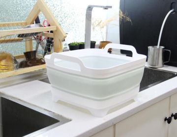 Portable Travel Washing Vegetables Washing Ice Bucket Fruit Basin (Color: Green)